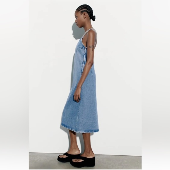 Zara Asymmetric Denim Dress NWT - Picture 3 of 7